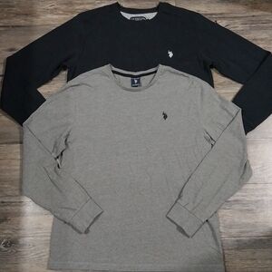 U.S. Polo Assn. Long Sleeve Crew Neck Tee Size L Mens Gray Black Thermal Shirt